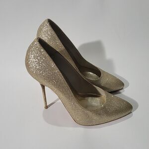 Stuart Weitzman Sabia Gold Glitter Metallic stiletto High Heels Pump Sz 7.5M